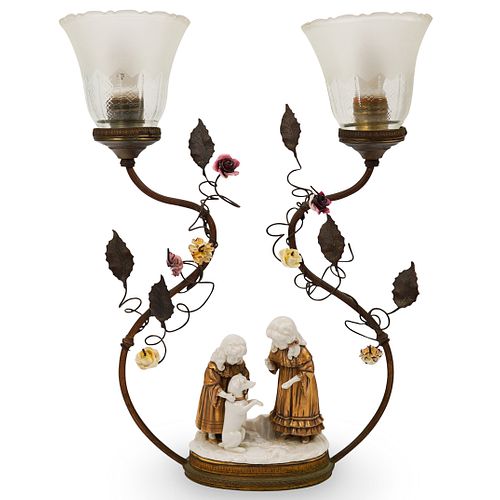 PORCELAIN AND GLASS FIGURAL LAMPDESCRIPTION: