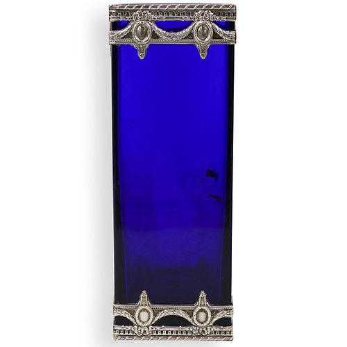 SILVER OVERLAY COBALT BLUE GLASS