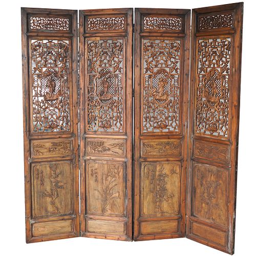 LARGE CHINESE CARVED WOOD SCREENDESCRIPTION  392dac
