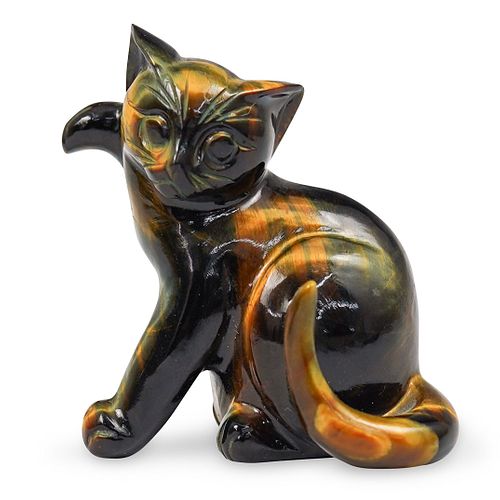 CHINESE CARVED TIGERS EYE CAT CARVINGDESCRIPTION: