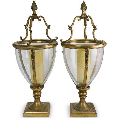 PAIR OF GILT BRONZE AND GLASS CANDLE 392dc9