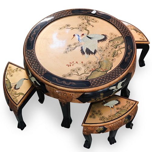 (5 PC) JAPANESE HAND PAINTED LACQUERED