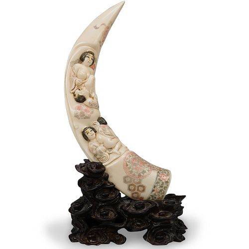 JAPANESE BONE CARVED EROTIC HORNDESCRIPTION: