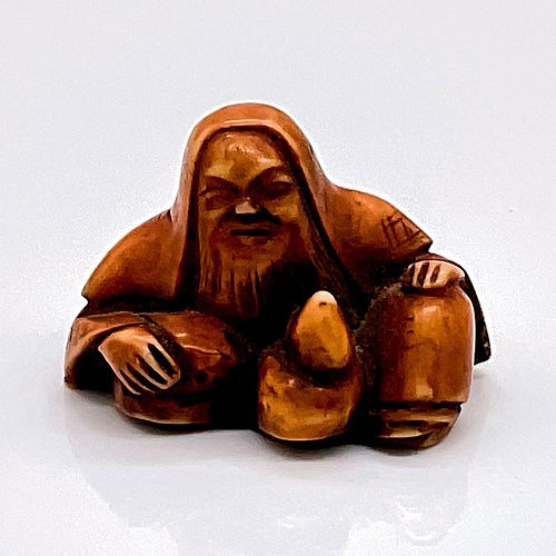 JAPANESE RESIN FIGURINE OF A HOODED