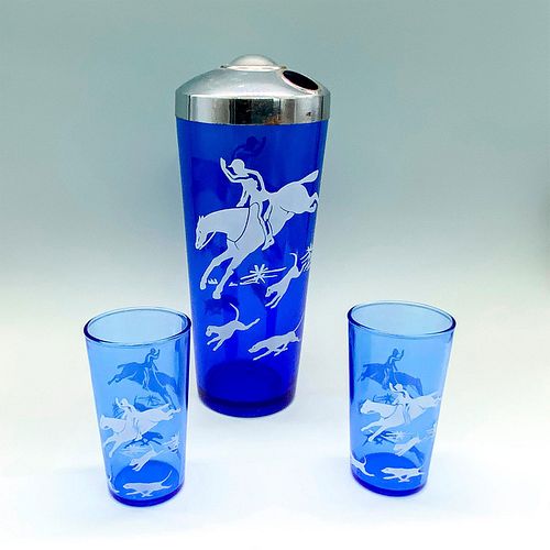 3PC HAZEL ATLAS COBALT BLUE COCKTAIL 392ed1