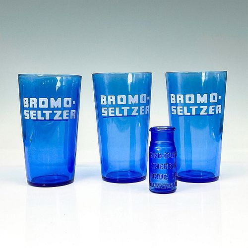 4PC BROMO SELTZER COBALT BLUE GLASSES 392ee2