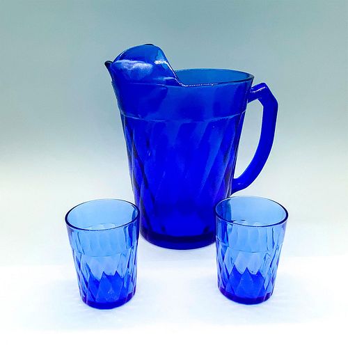 3PC COBALT BLUE GLASS PITCHER AND 392ee4