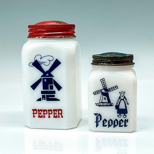 2PC MILK GLASS PEPPER SHAKERS WITH