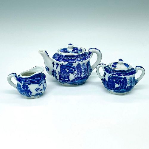 3PC BLUE WILLOW CHILDREN'S TEA