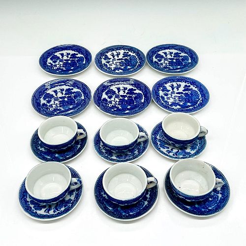 18PC BLUE WILLOW CHILDS TEA SET CUPS