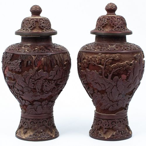 PAIR OF CHINESE CARVED CINNABAR 39305d