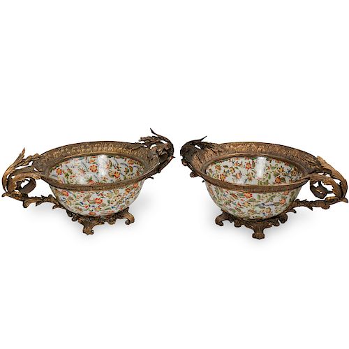 PAIR OF LARGE PORCELAIN AND BRONZE 393077