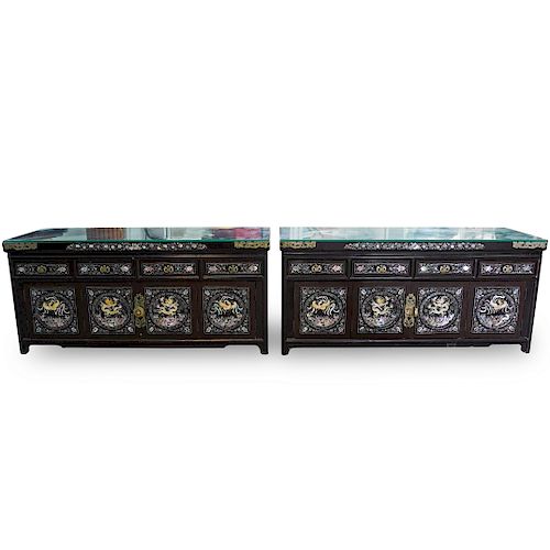 PAIR OF CHINESE PEARL INLAID WOOD