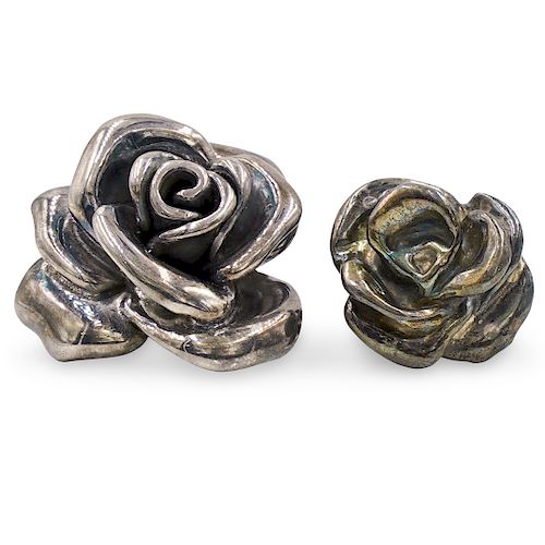 (2 PC) STERLING SILVER FLORAL RINGDESCRIPTION: