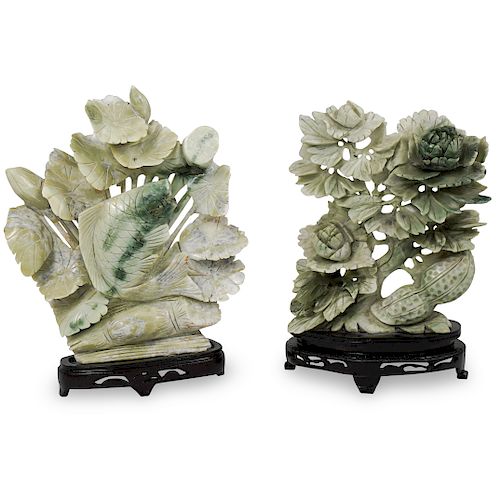 (2 PC) CHINESE CARVED JADE SCULPTUREDESCRIPTION: