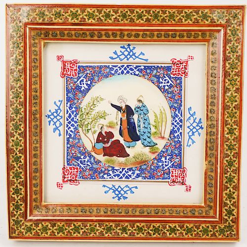 FRAMED PERSIAN PAINTING ON BONEDESCRIPTION: