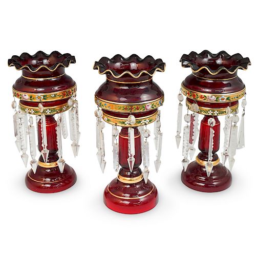 (3 PC) BOHEMIAN GLASS AND CRYSTAL LUSTERSDESCRIPTION: