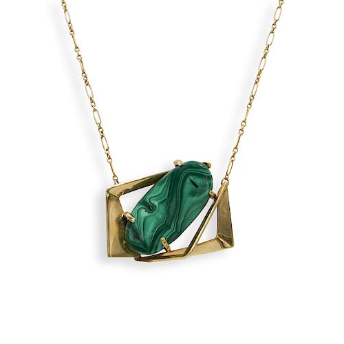 14K GOLD AND MALACHITE NECKLACEDESCRIPTION:14K