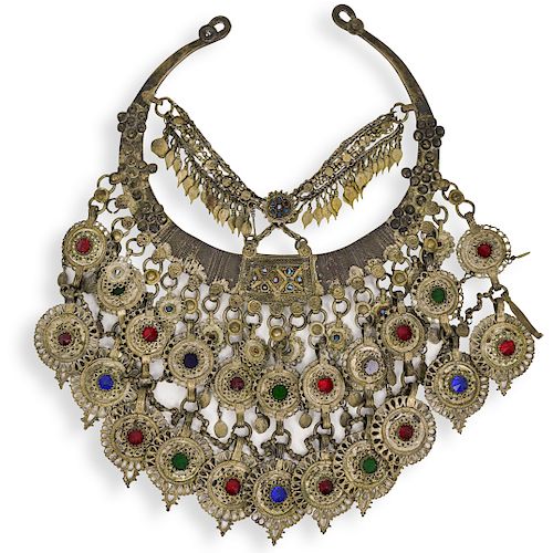 INDIAN BRASS AND RHINESTONE NECKLACEDESCRIPTION:
