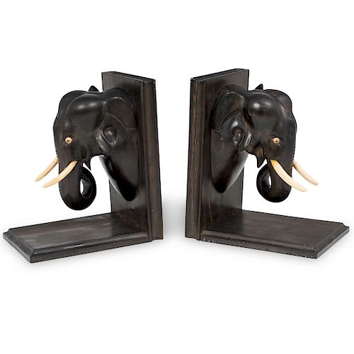 PAIR OF VINTAGE EBONY & BONE ELEPHANT