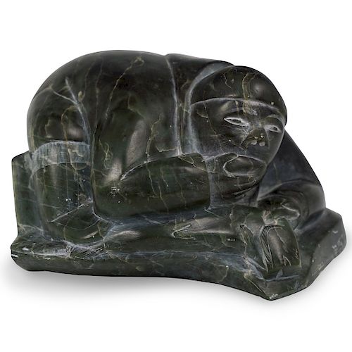 SIGNED INUIT CARVED STONE SCULPTUREDESCRIPTION: