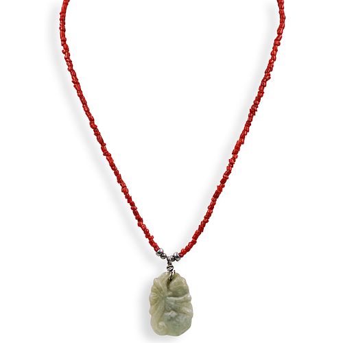 CHINESE JADE AND CORAL NECKLACEDESCRIPTION: