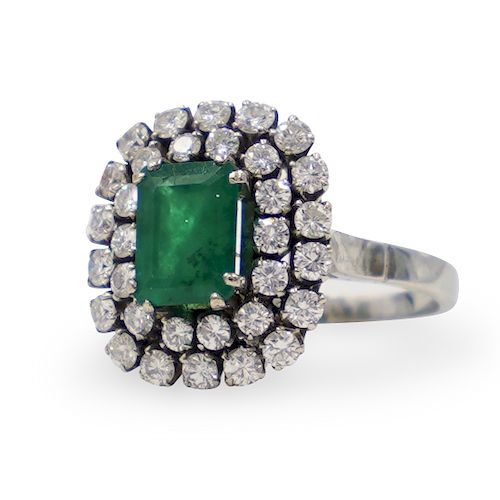 18K ART DECO AND EMERALD RINGDESCRIPTION: