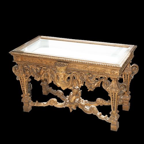 GILT WOOD & BEVELED GLASS VITRINEDESCRIPTION: