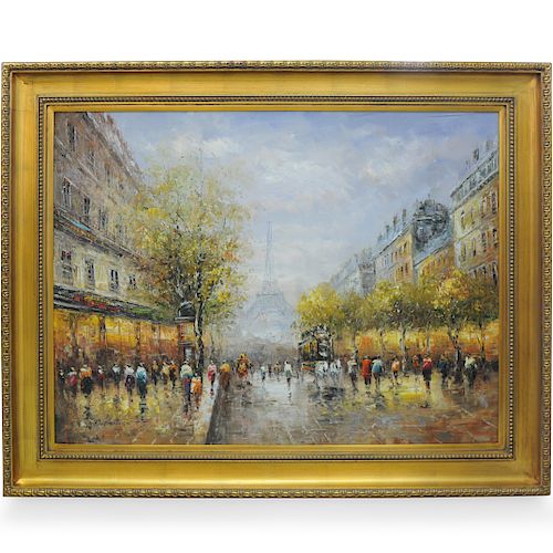 LARGE SIGNED PARISIAN OIL PAINTINGDESCRIPTION  39353e