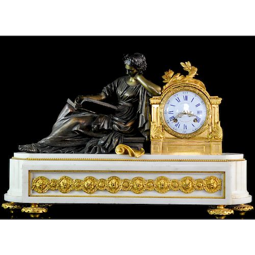 CORBISIER MARBLE & BRONZE MANTEL CLOCKDESCRIPTION: