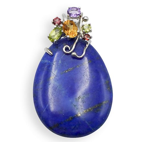 STERLING LAPIS AND CITRINE PENDANTDESCRIPTION: