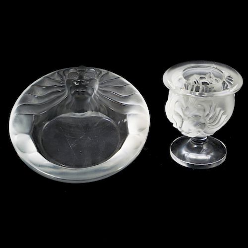  2 PC LALIQUE TETE DE LION TABLE 3935ee