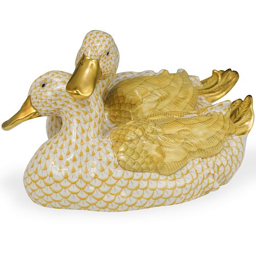 LARGE HEREND PORCELAIN DOUBLE DUCK 393659