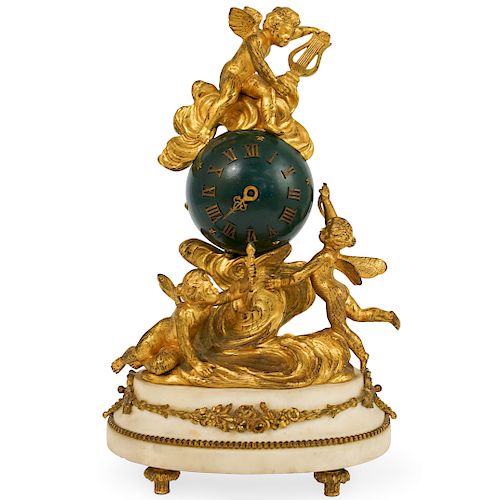 FRENCH GILT BRONZE AND MARBLE CLOCKDESCRIPTION: