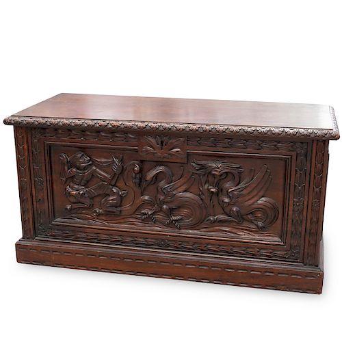 CONTINENTAL WOOD CARVED TRUNKDESCRIPTION: