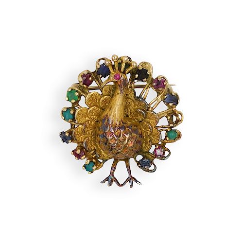 18K GOLD AND PRECIOUS STONE PEACOCK 3937d4