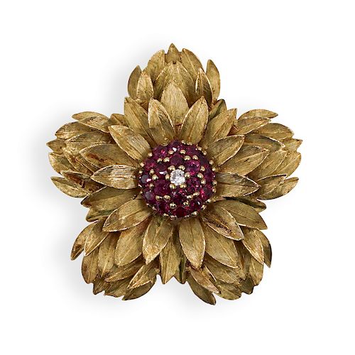 14K GOLD RUBY AND DIAMOND FLORAL 3937d5