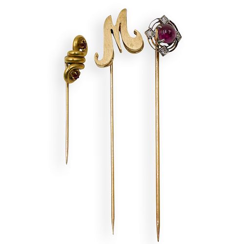 (3 PC) 14K GOLD AND RUBY PINSDESCRIPTION: