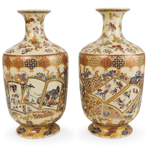 PAIR OF SATSUMA PORCELAIN VASESDESCRIPTION: