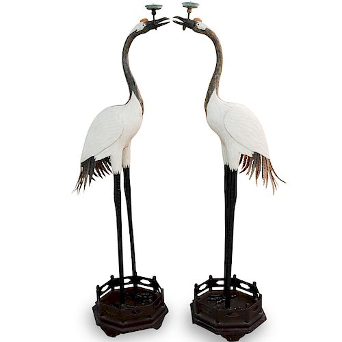 PAIR OF CHINESE FIGURAL CRANE TORCHIERESDESCRIPTION  39381f