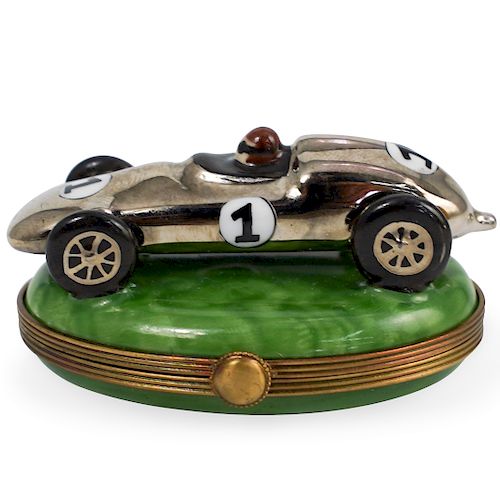 LIMOGES PORCELAIN RACE CAR TRINKET 39385a