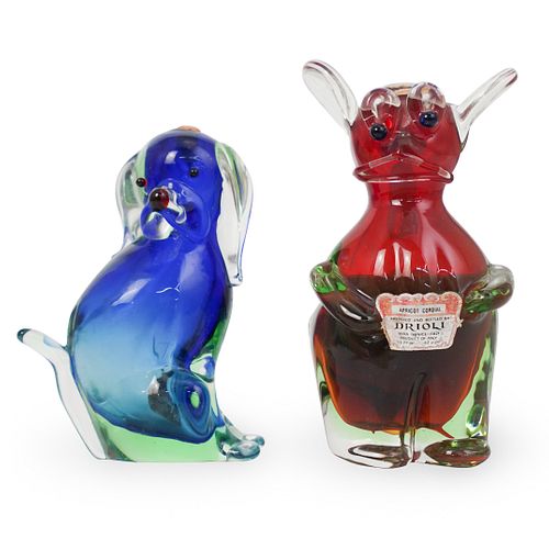  2 PC MURANO GLASS BLOWN ANIMAL 3911e2