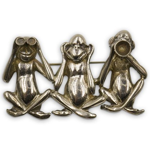 MEXICAN STERLING THREE MONKEY BROOCHDESCRIPTION: