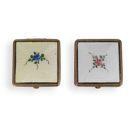  2 PC GUILLOCHE ENAMEL AND BRASS 391255