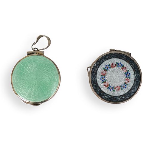  2 PC GUILLOCHE ENAMEL AND STERLING 391256
