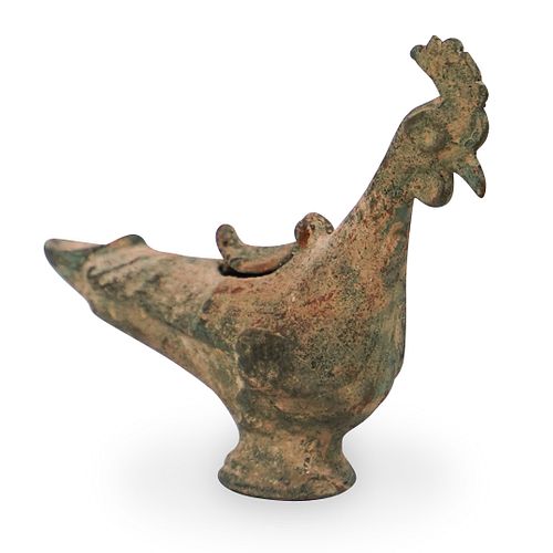 ANCIENT ROMAN ROOSTER BRONZE OIL