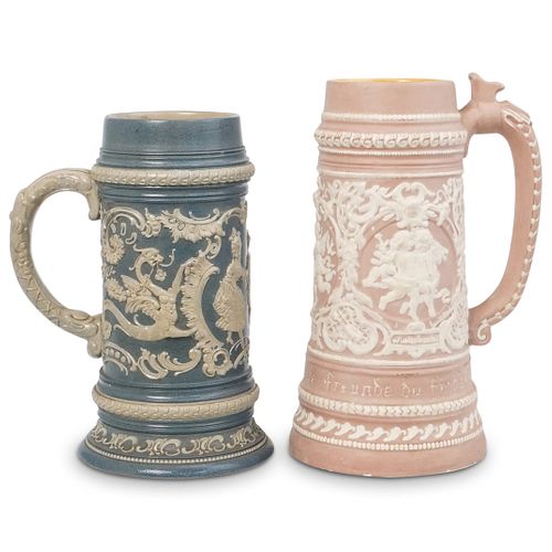 (2 PC) GERMAN STONEWARE BEER STEINSDESCRIPTION: