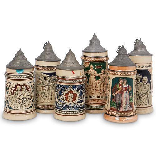 (6 PC) ANTIQUE GERMAN CERAMIC BEER