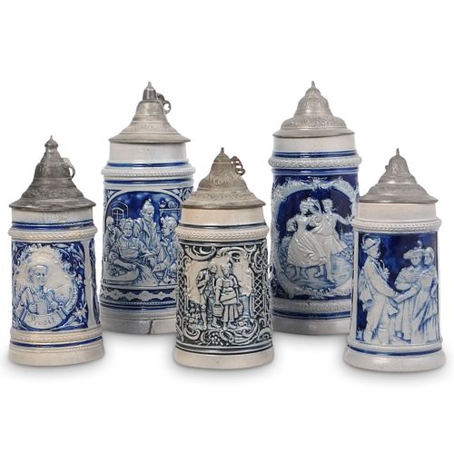 (5 PC) ANTIQUE GERMAN SALT GLAZE