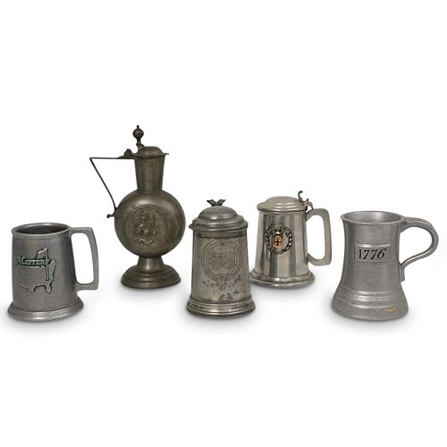  5 PC CONTINENTAL PEWTER STEINS 3912e9